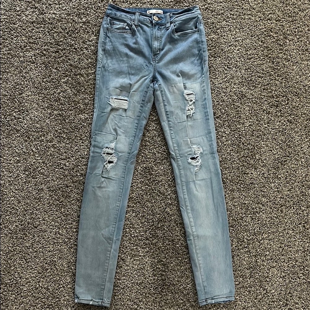 Light Blue Skinny Jeans with Distressed Rips